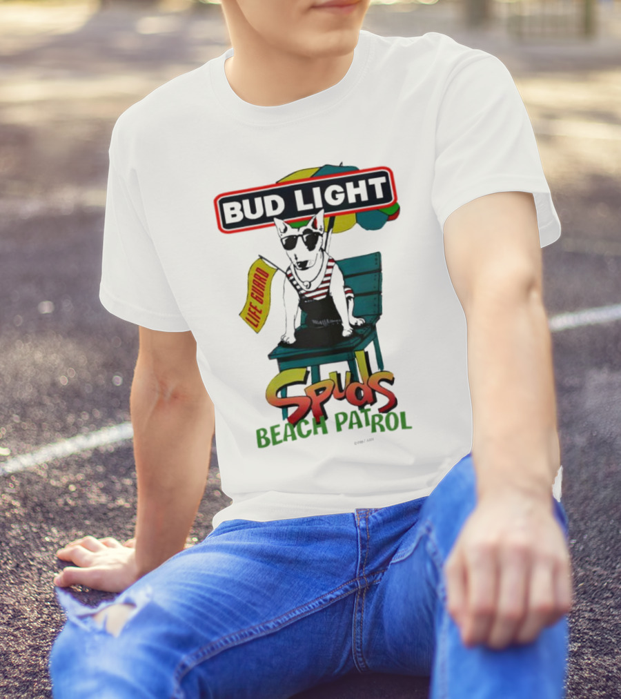 Bud Light Spuds Mackenzie Lifeguard Beach Patrol Umbrella Chair T-Shirt
