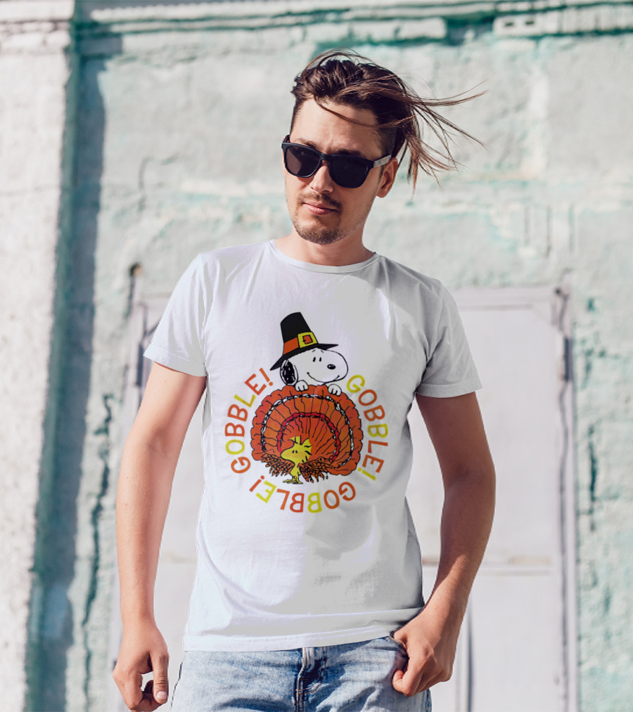 Thanksgiving Gobble Gobble Gobble Snoopy Woodstock T-Shirt