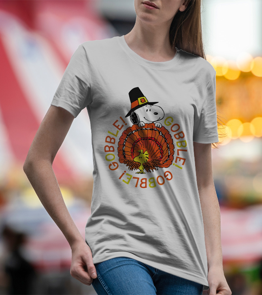 Thanksgiving Gobble Gobble Gobble Snoopy Woodstock T-Shirt
