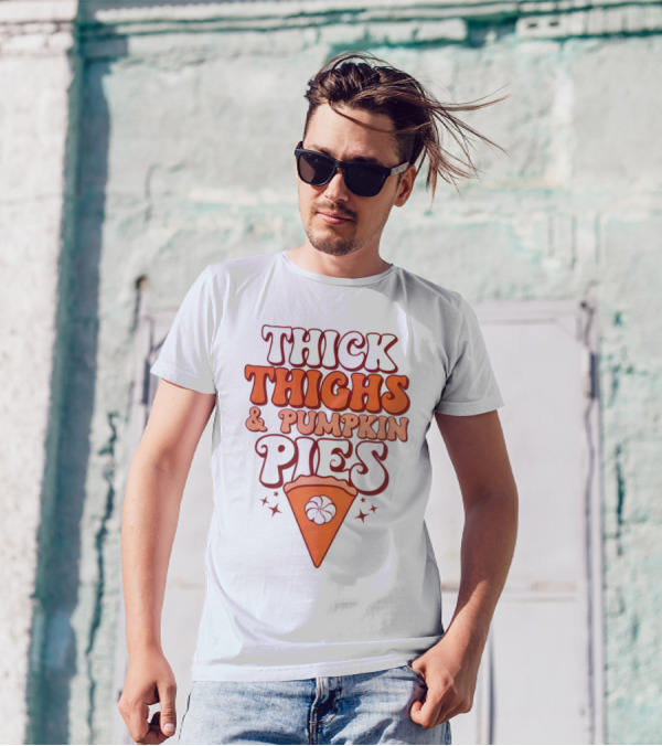 Thick Thighs And Pumpkin Pies Thanksgiving Pie Slice Stars T-Shirt