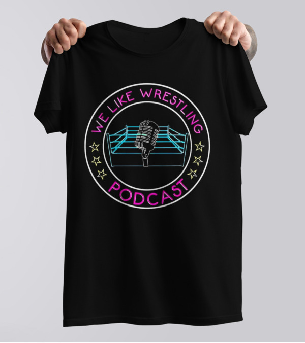 We Like Wrestling Podcast Neon Ring Microphone Stars T-Shirt