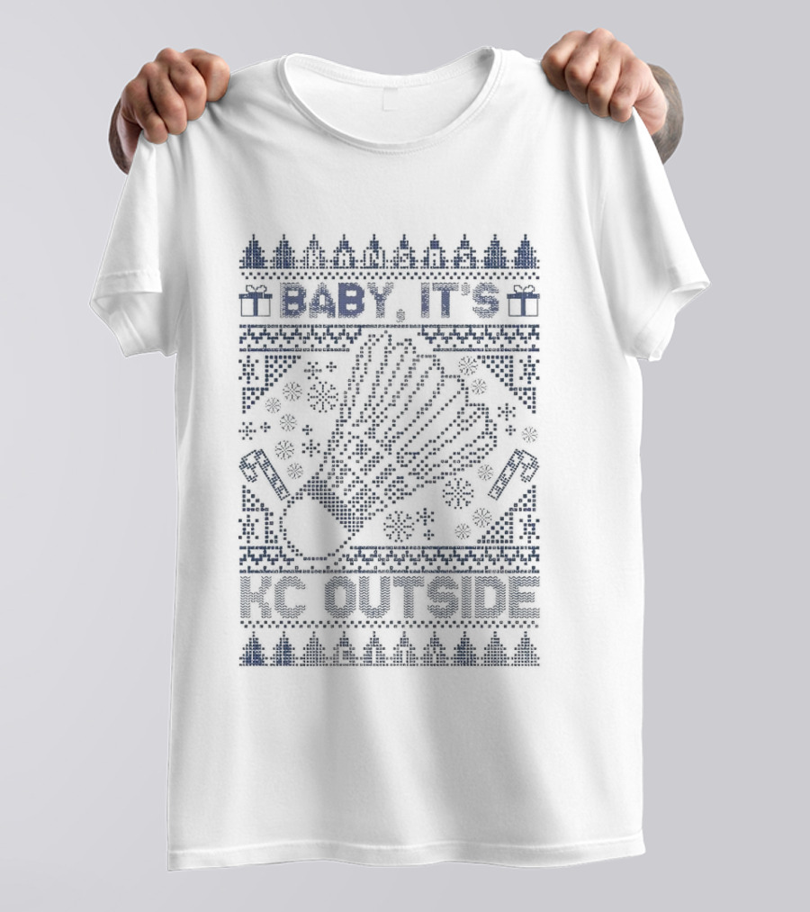 Baby It’s KC Outside Ugly Sweater Style With Mittens And Winter Icons T-Shirt