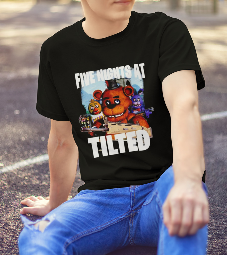 Five Nights At Tilted Freddy Bear Characters With Guns T-Shirt