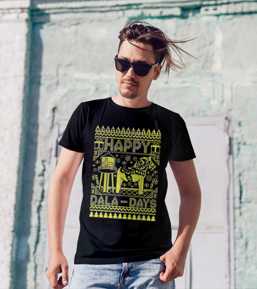 Andersonville Happy Dala Days Christmas Sweater Pattern With Water Tower And Dala Horse T-Shirt