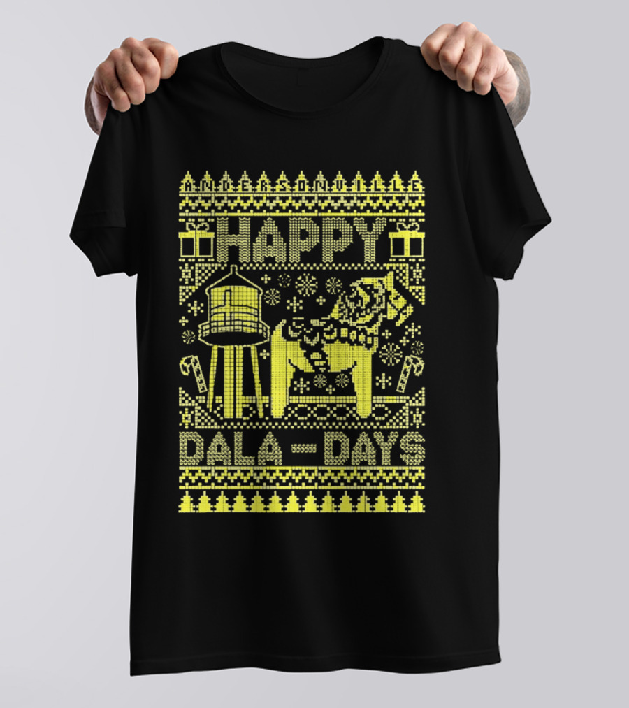 Andersonville Happy Dala Days Christmas Sweater Pattern With Water Tower And Dala Horse T-Shirt