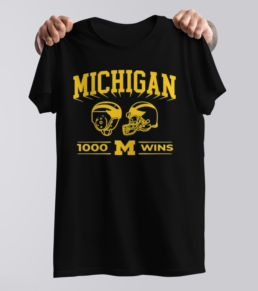 Michigan Wolverines 1000 Wins Football Helmets T-Shirt