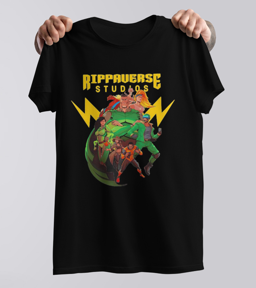 Rippaverse Studios Superhero Team Iconic Action Characters T-Shirt