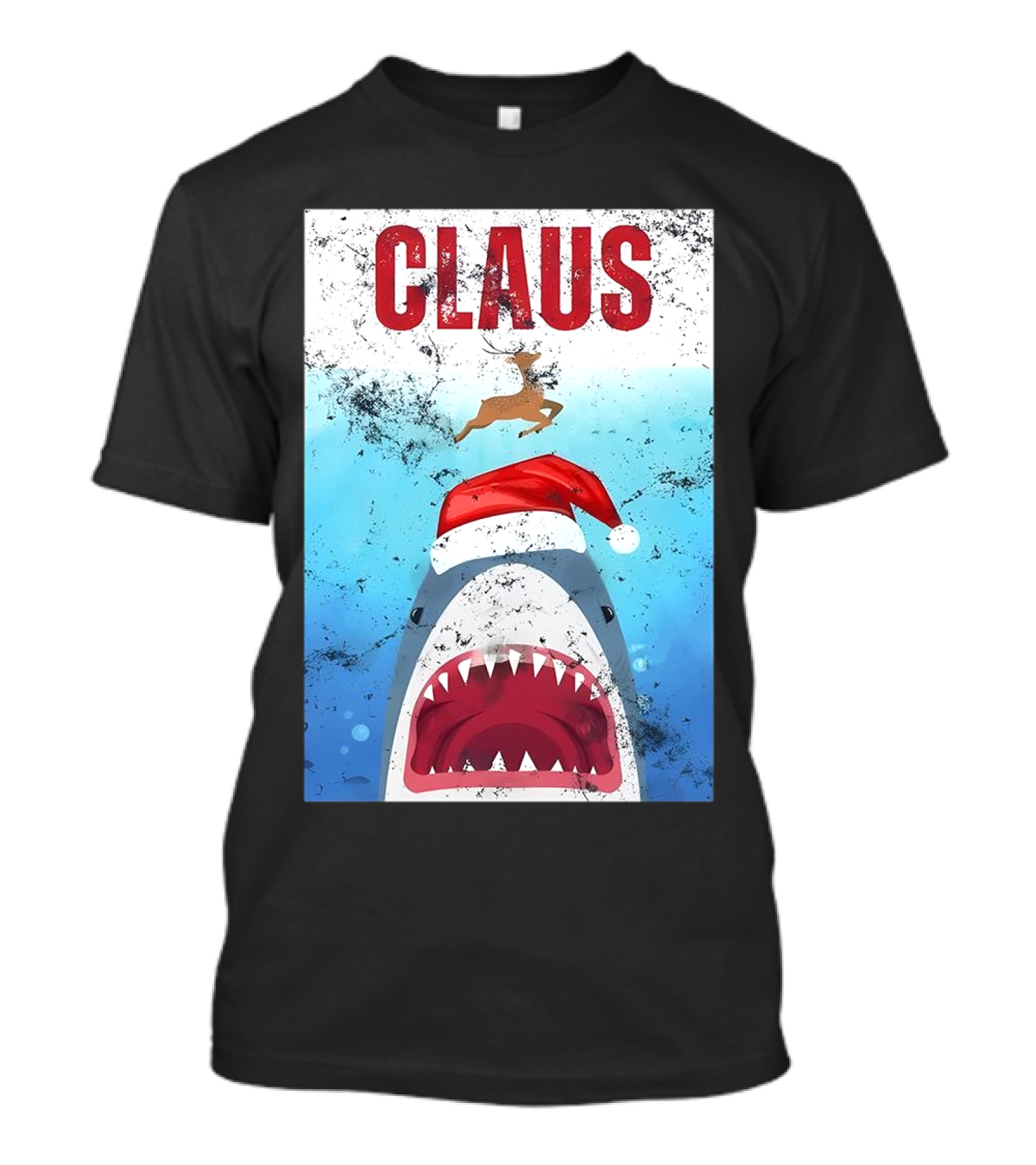 CLAUS Santa Shark Christmas Reindeer T-Shirt
