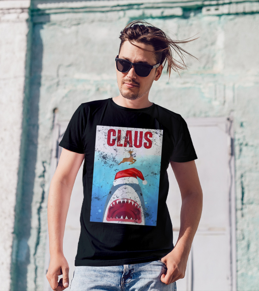 CLAUS Santa Shark Christmas Reindeer T-Shirt