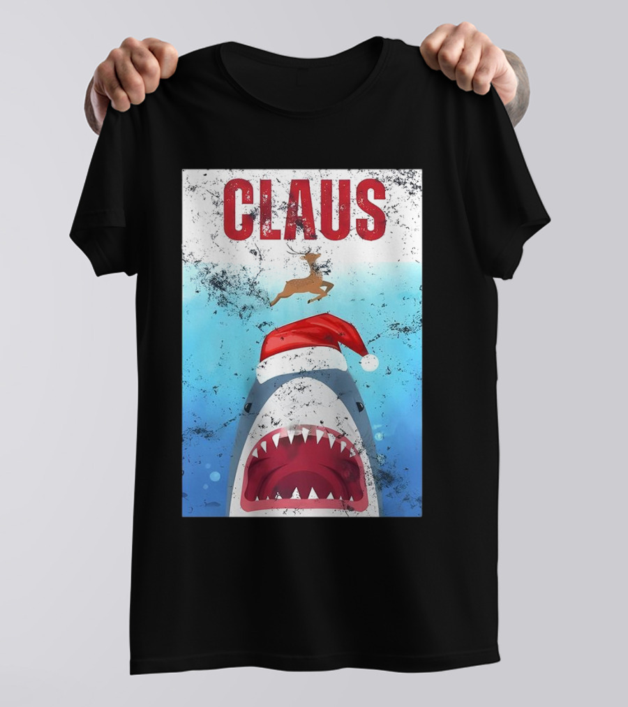 CLAUS Santa Shark Christmas Reindeer T-Shirt