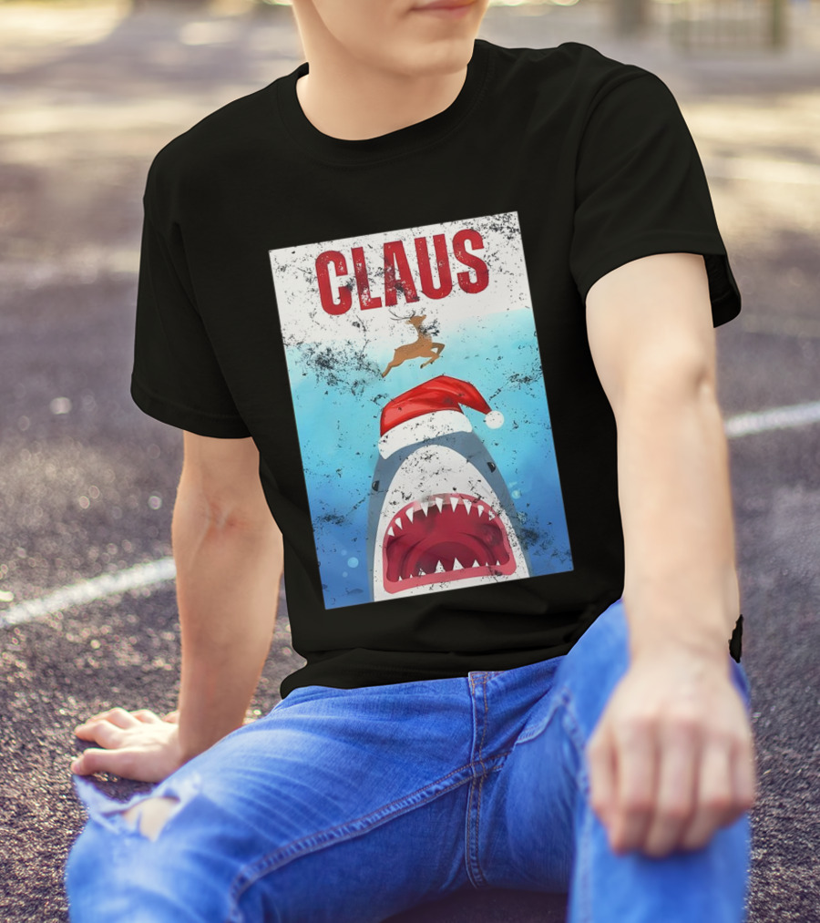 CLAUS Santa Shark Christmas Reindeer T-Shirt