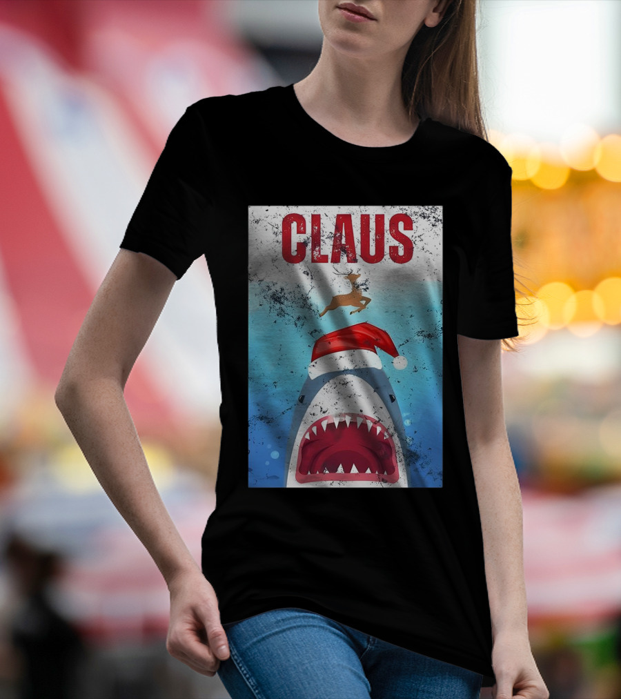 CLAUS Santa Shark Christmas Reindeer T-Shirt