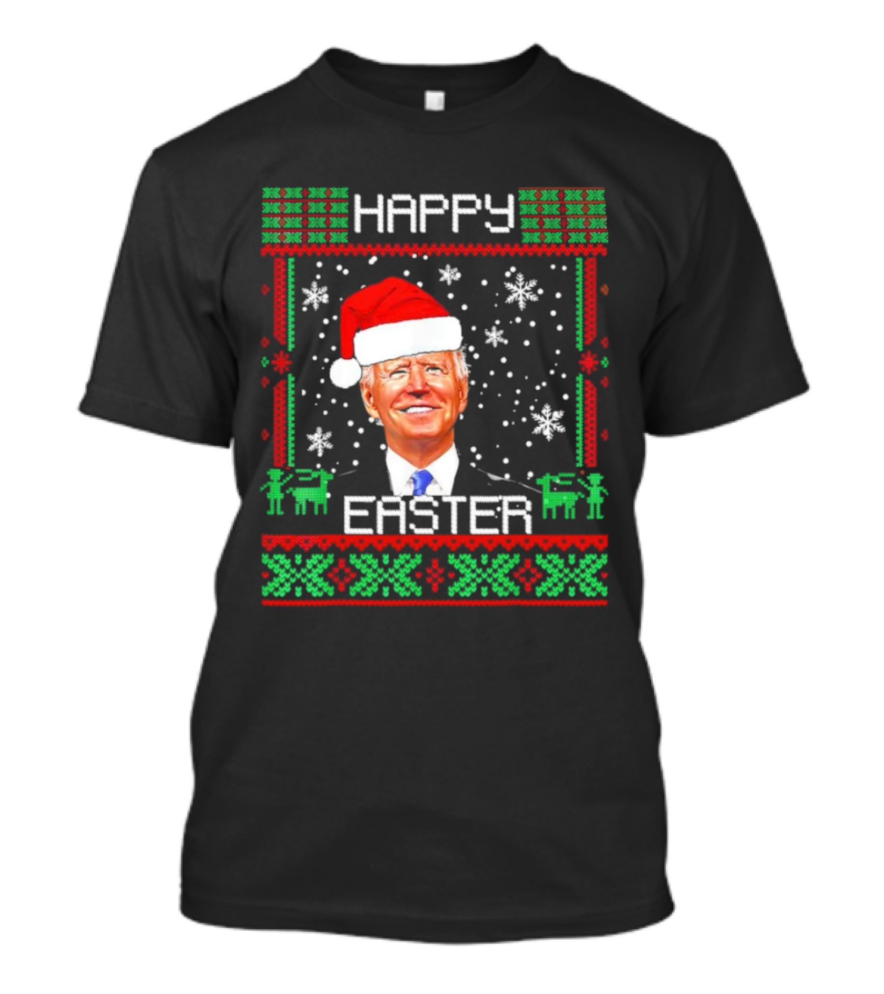 Joe Biden Santa Happy Easter Christmas Snowflakes Reindeer T-Shirt