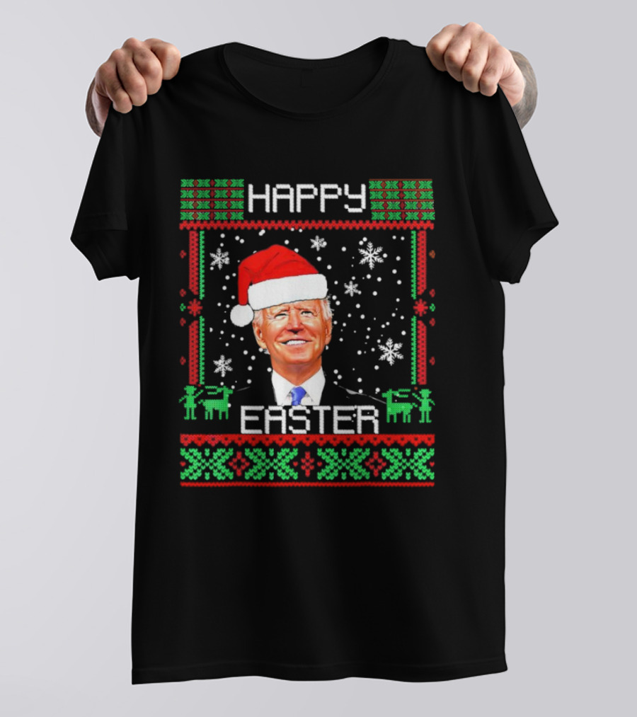 Joe Biden Santa Happy Easter Christmas Snowflakes Reindeer T-Shirt