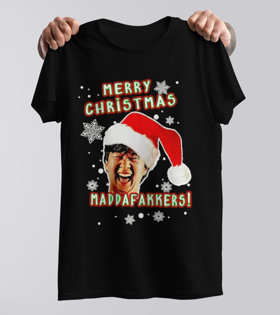 Merry Christmas Maddafakkers Ken Jeong Santa Hat Snowflakes T-Shirt