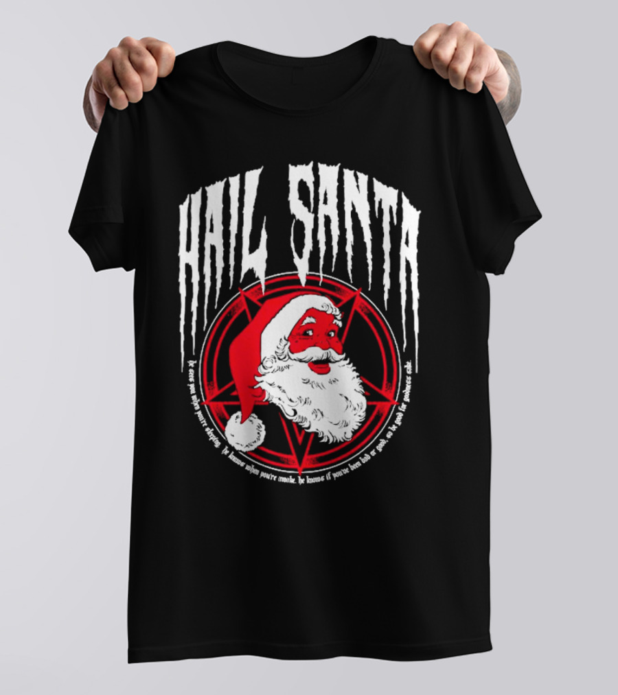 Hail Santa Evil Christmas Pentagram Santa Hat T-Shirt