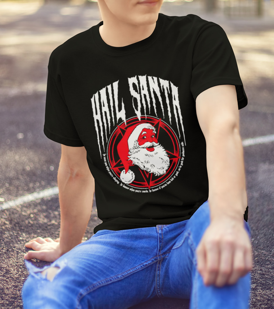 Hail Santa Evil Christmas Pentagram Santa Hat T-Shirt