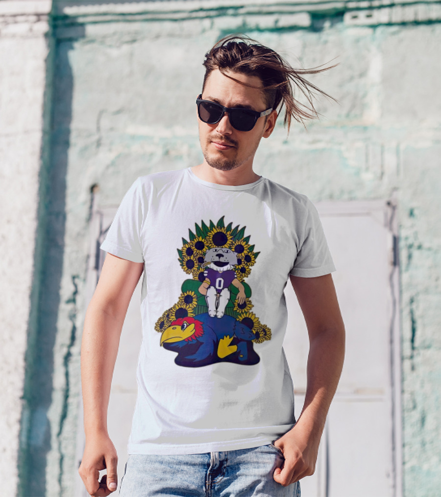 Kansas State Wildcats Mascot Sunflowers Throne With Kansas Jayhawks T-Shirt
