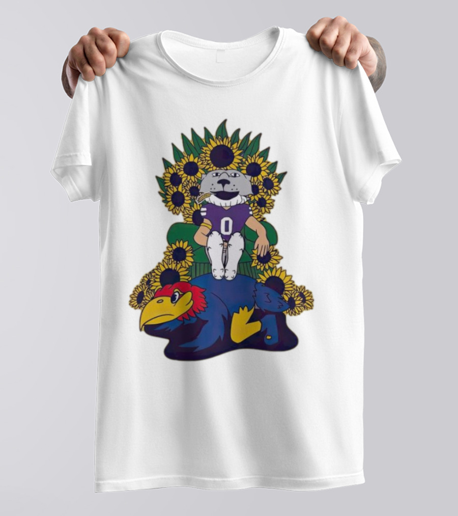 Kansas State Wildcats Mascot Sunflowers Throne With Kansas Jayhawks T-Shirt