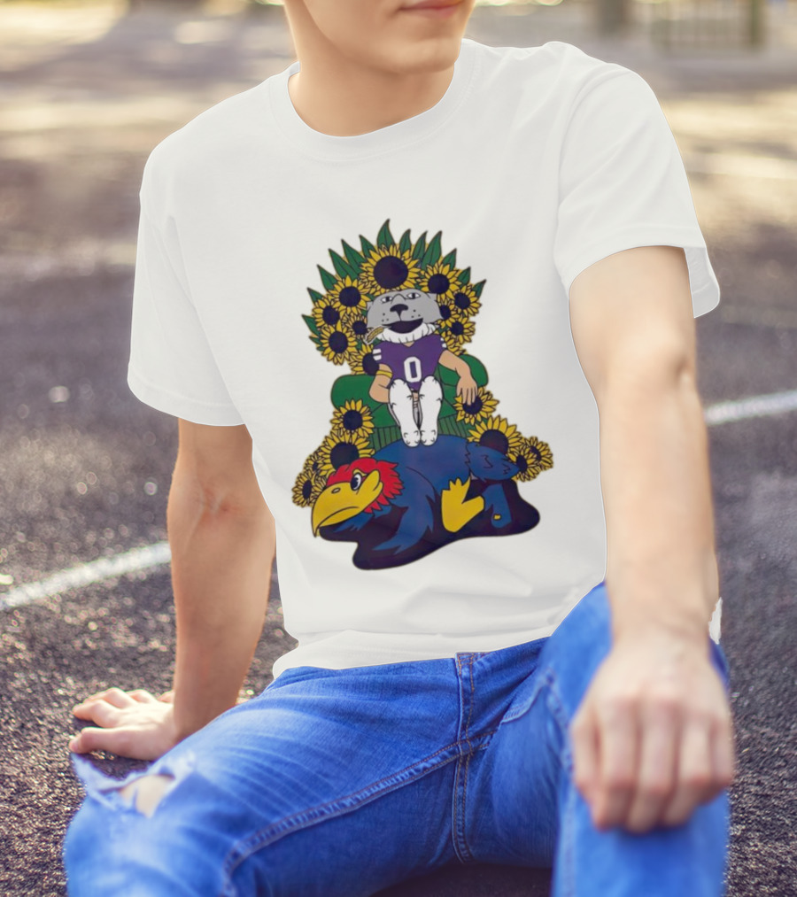 Kansas State Wildcats Mascot Sunflowers Throne With Kansas Jayhawks T-Shirt