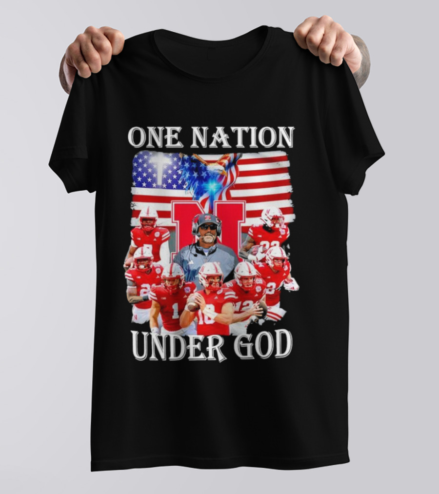 One Nation Under God Nebraska Cornhuskers USA Flag T-Shirt