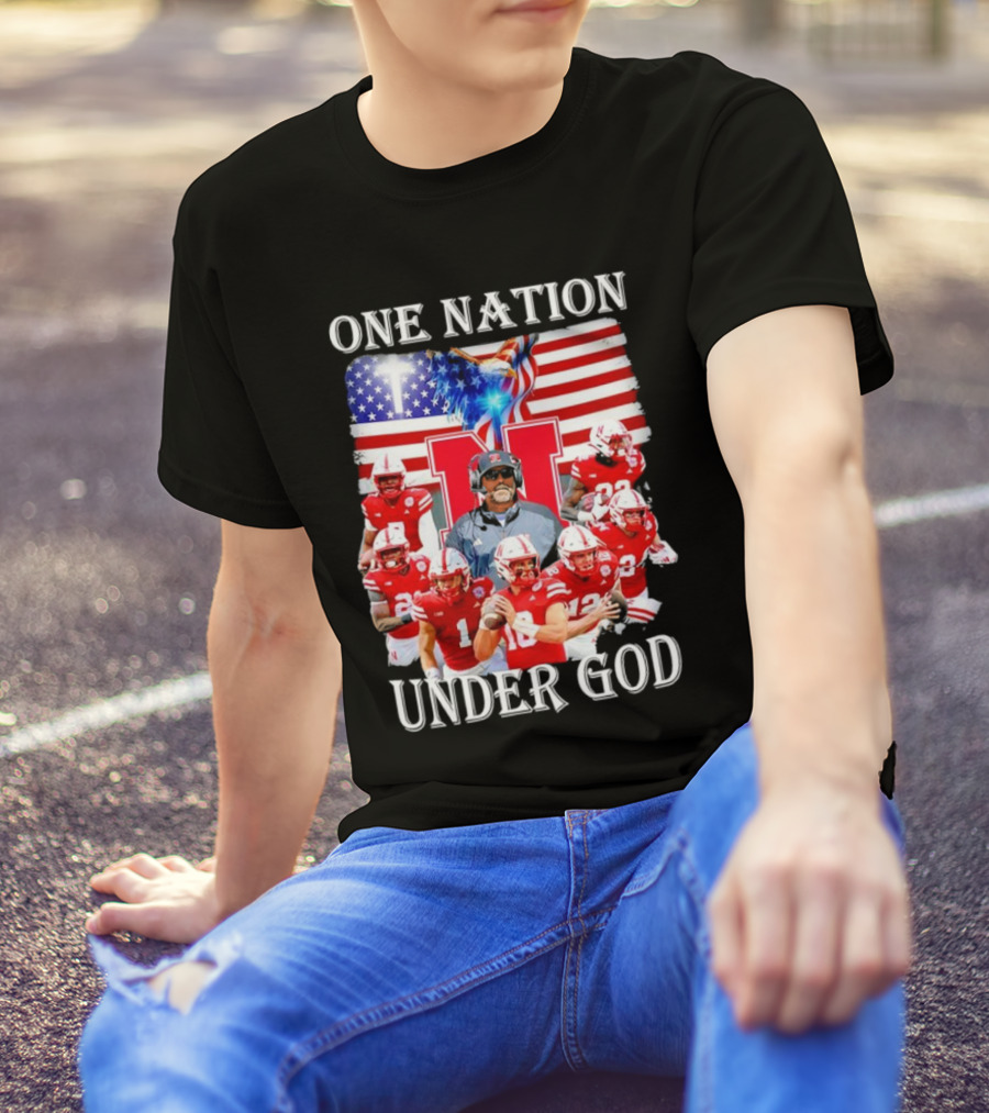 One Nation Under God Nebraska Cornhuskers USA Flag T-Shirt