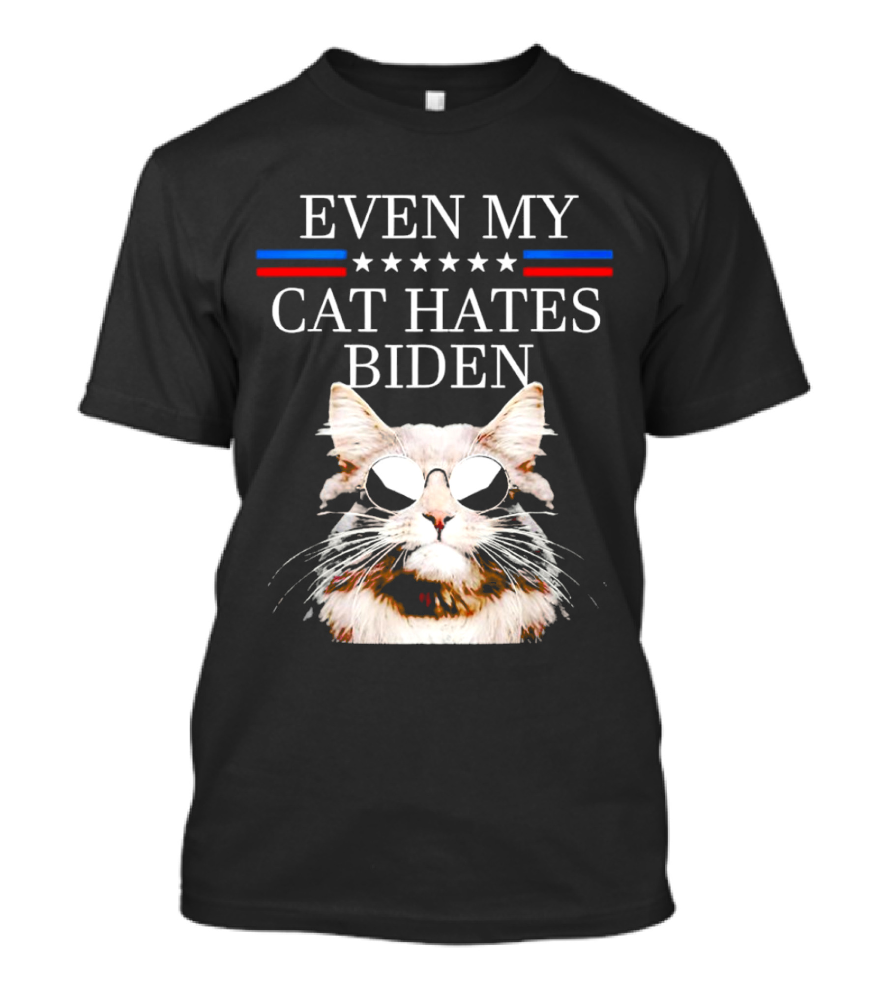 Even My Cat Hates Biden Stars And Stripes Sunglasses Cat T-Shirt
