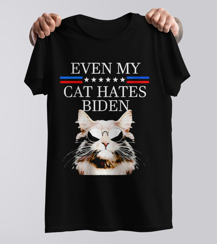 Even My Cat Hates Biden Stars And Stripes Sunglasses Cat T-Shirt