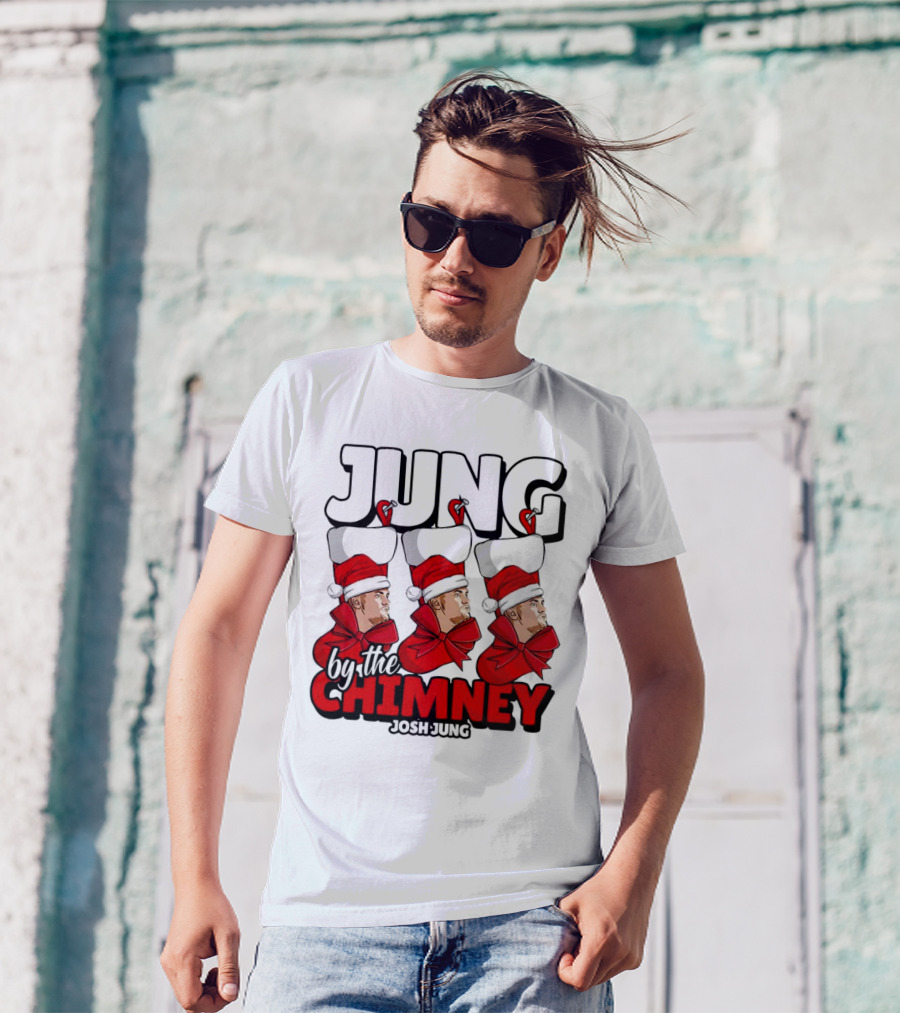 Jung By The Chimney Josh Jung Texas Rangers Santa Hat Bow T-Shirt