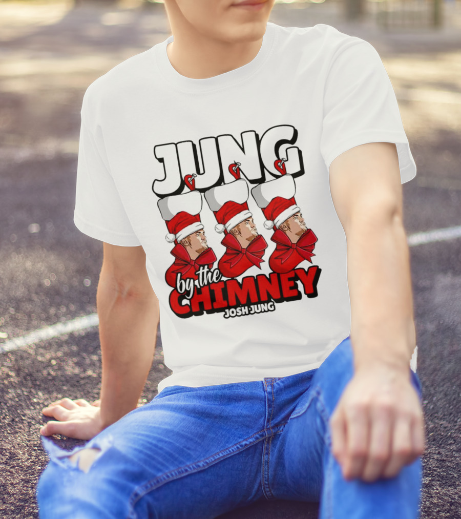 Jung By The Chimney Josh Jung Texas Rangers Santa Hat Bow T-Shirt