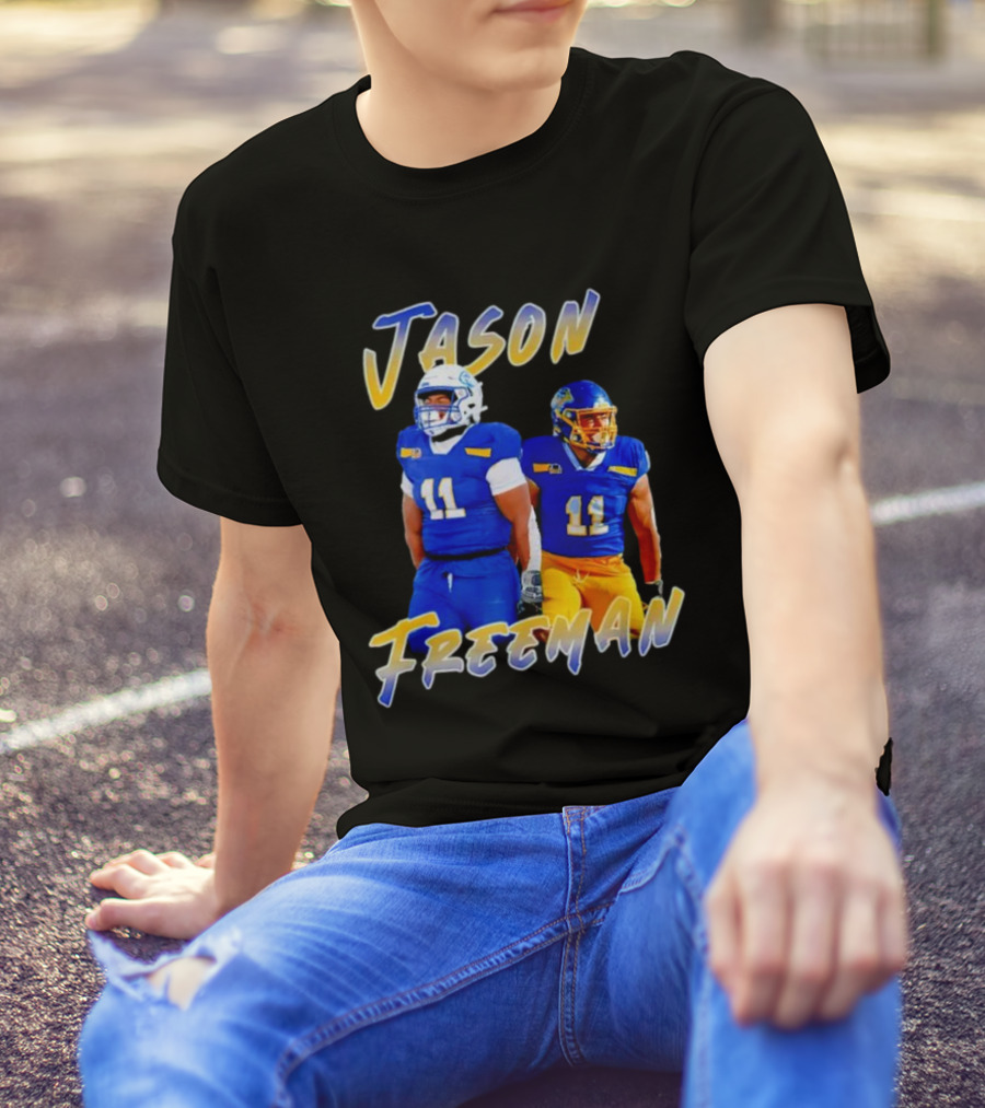 Jason Freeman Football Gameday 11 Blue And Yellow Gear T-Shirt