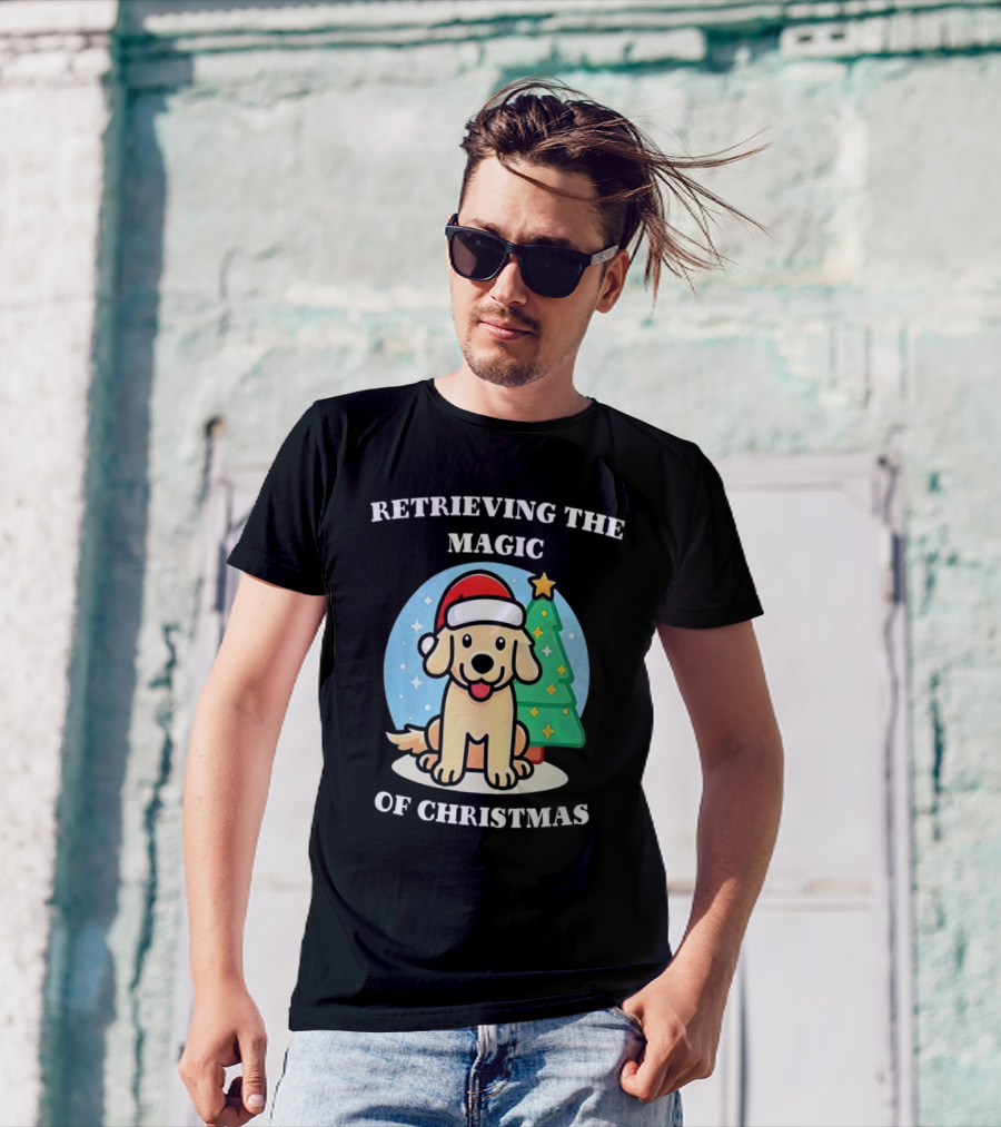 Retrieving The Magic Of Christmas With Santa Dog And Christmas Tree T-Shirt