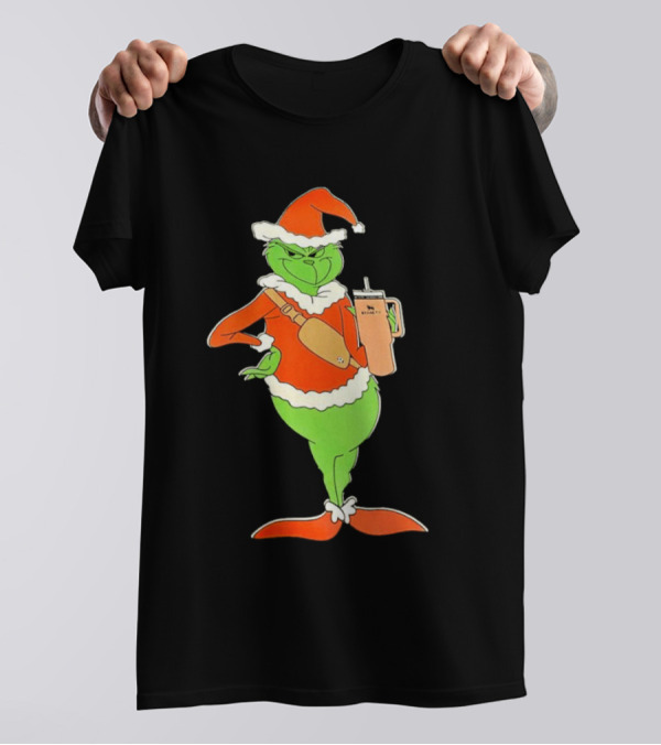 Grinch Santa Stanley Christmas Holiday Cheer Scene T-Shirt
