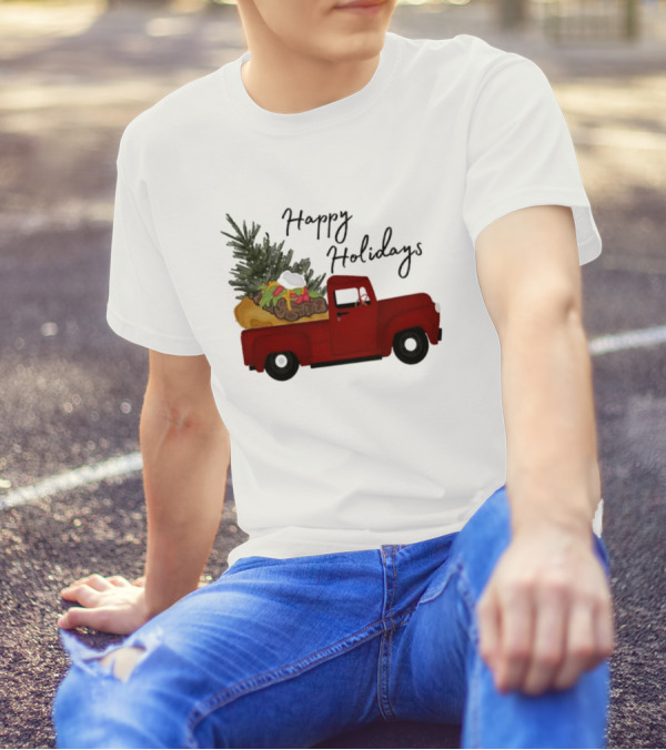 Happy Holidays Red Truck With Taco And Tree T-Shirt