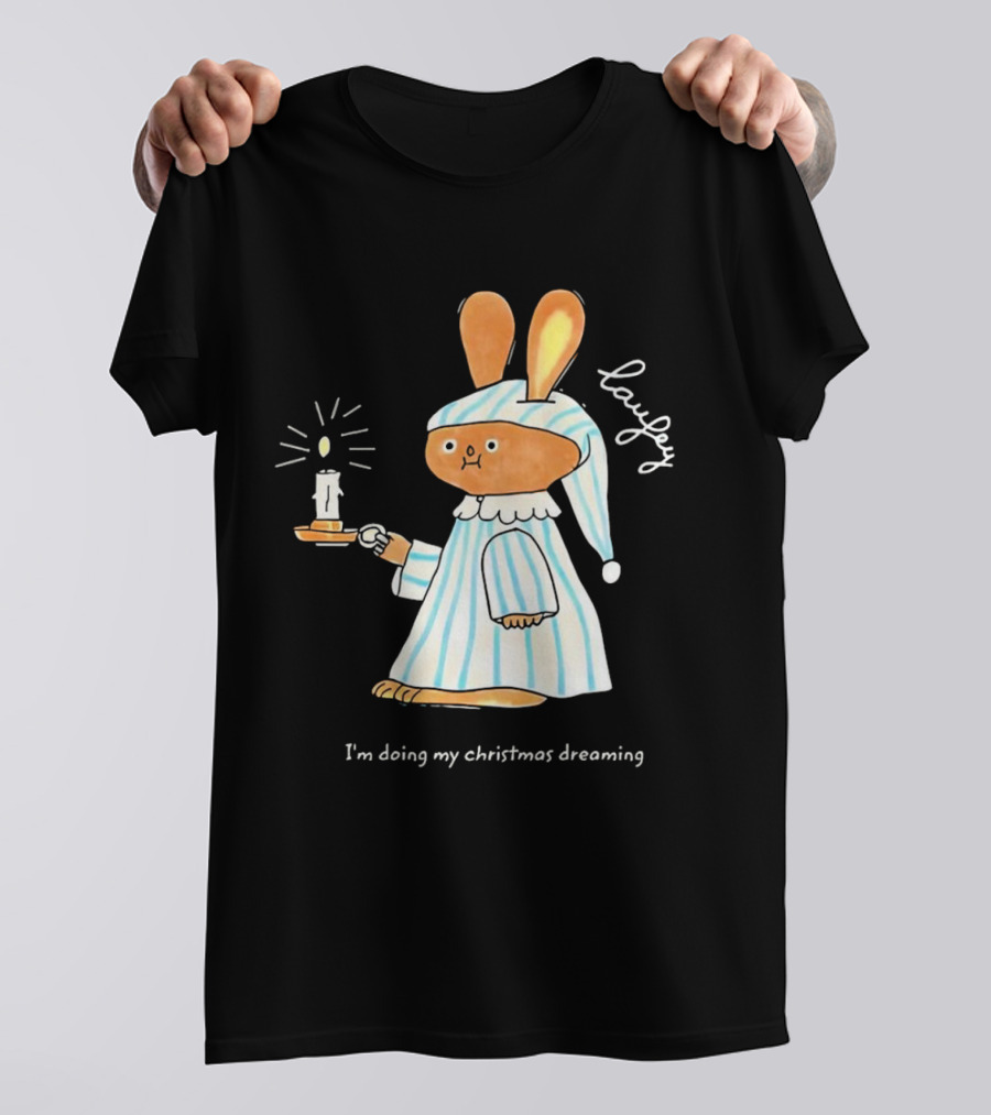 Laufey Bunny In Pajamas Holding Candle I'm Doing My Christmas Dreaming T-Shirt