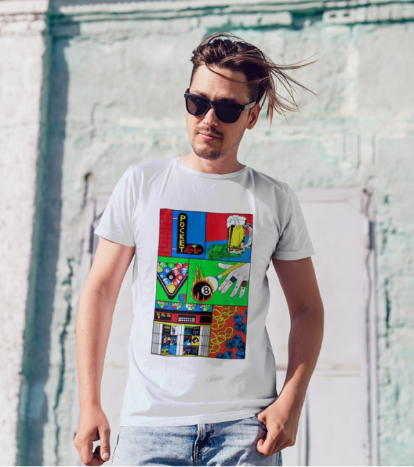 Pocket Lounge Ringer Billiards Beer Music Retro 80s T-Shirt