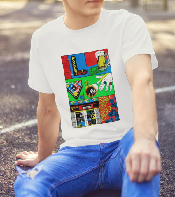 Pocket Lounge Ringer Billiards Beer Music Retro 80s T-Shirt