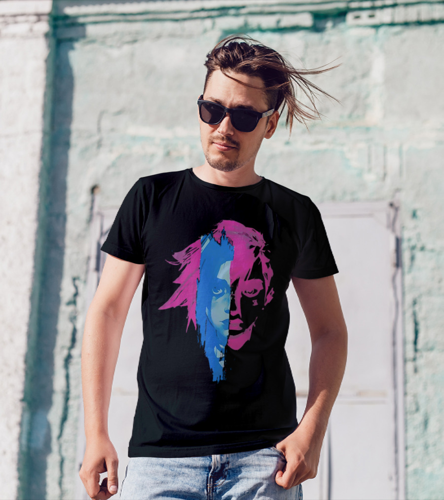 Arcane Vi And Jinx Split Face Blue And Pink T-Shirt