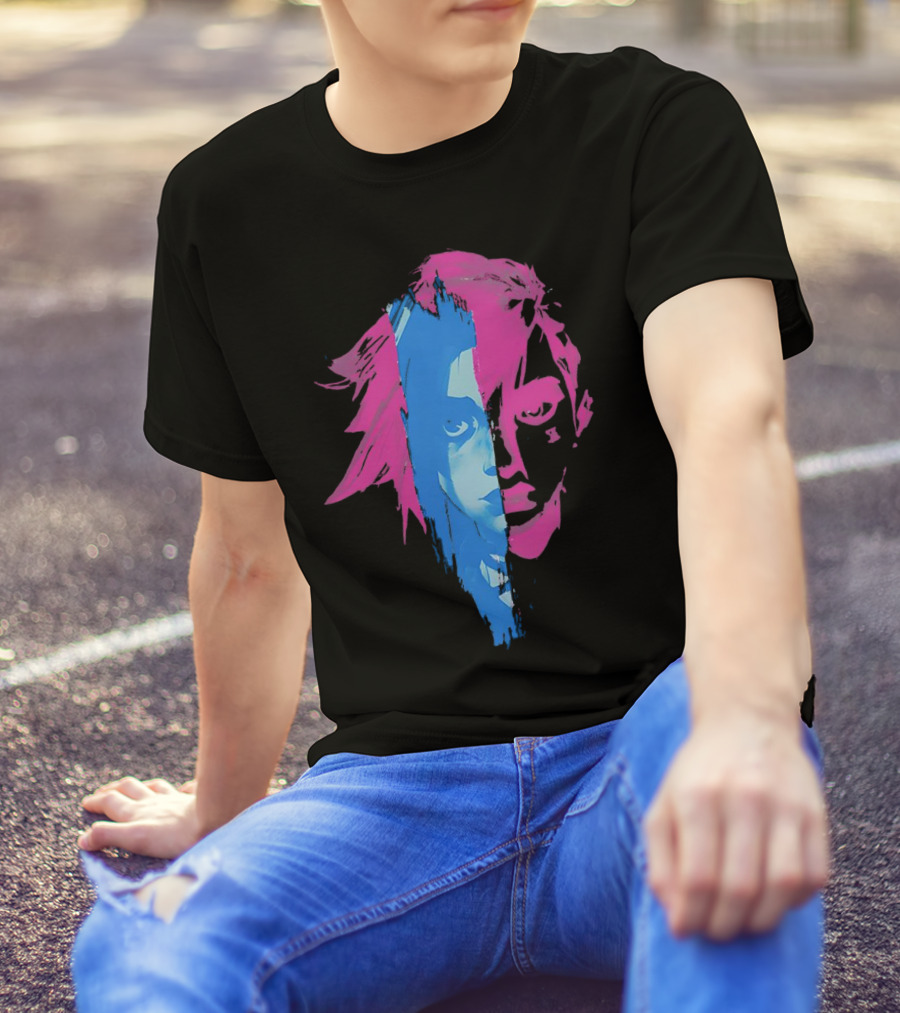 Arcane Vi And Jinx Split Face Blue And Pink T-Shirt