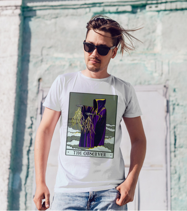 The Observer Hooded Figure With Lightning Tarot Card T-Shirt