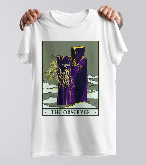 The Observer Hooded Figure With Lightning Tarot Card T-Shirt