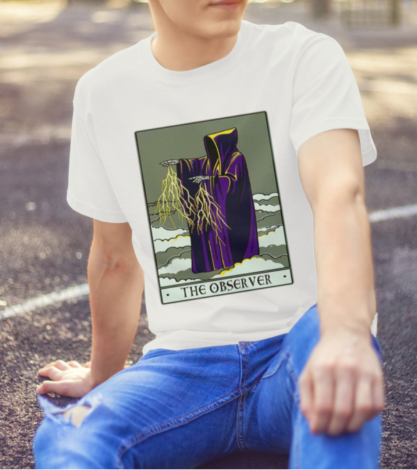 The Observer Hooded Figure With Lightning Tarot Card T-Shirt