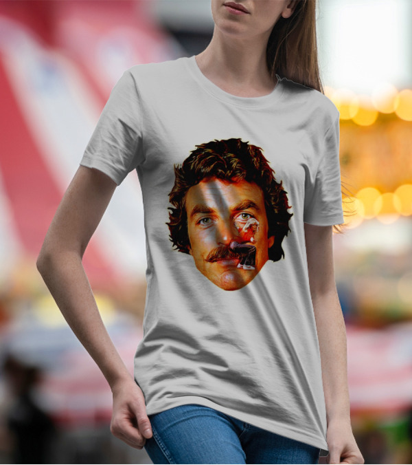 Tom Selleck Mustache Ride Head Portrait With Man T-Shirt