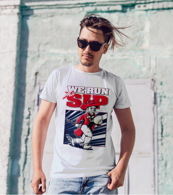 We Run The Sip Ole Miss Rebels Football Mascot Running With Ball T-Shirt