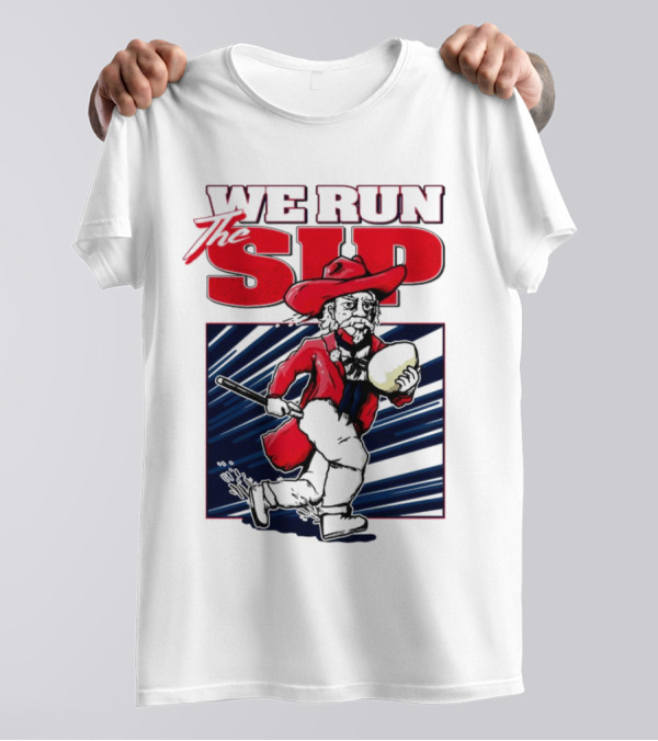 We Run The Sip Ole Miss Rebels Football Mascot Running With Ball T-Shirt