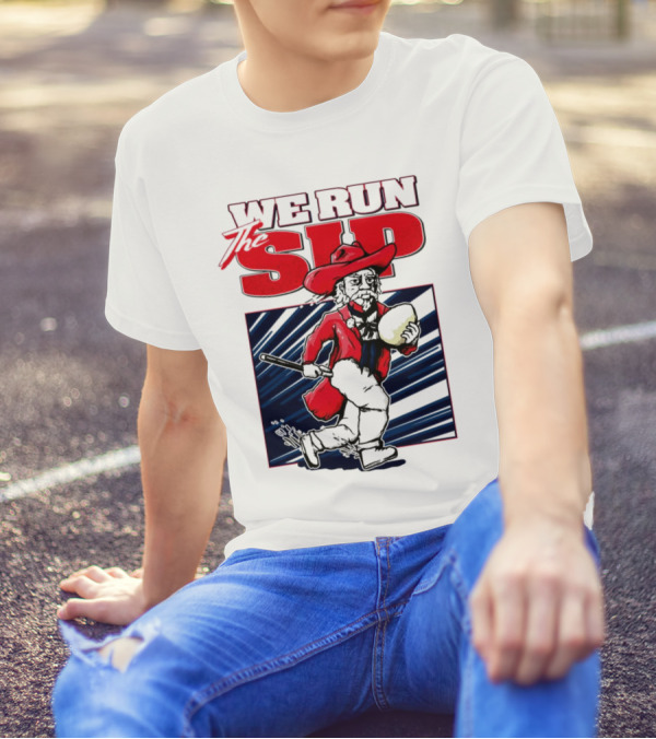 We Run The Sip Ole Miss Rebels Football Mascot Running With Ball T-Shirt