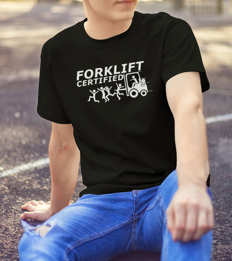 Forklift Certified Humor Stick Figures Running From Forklift T-Shirt