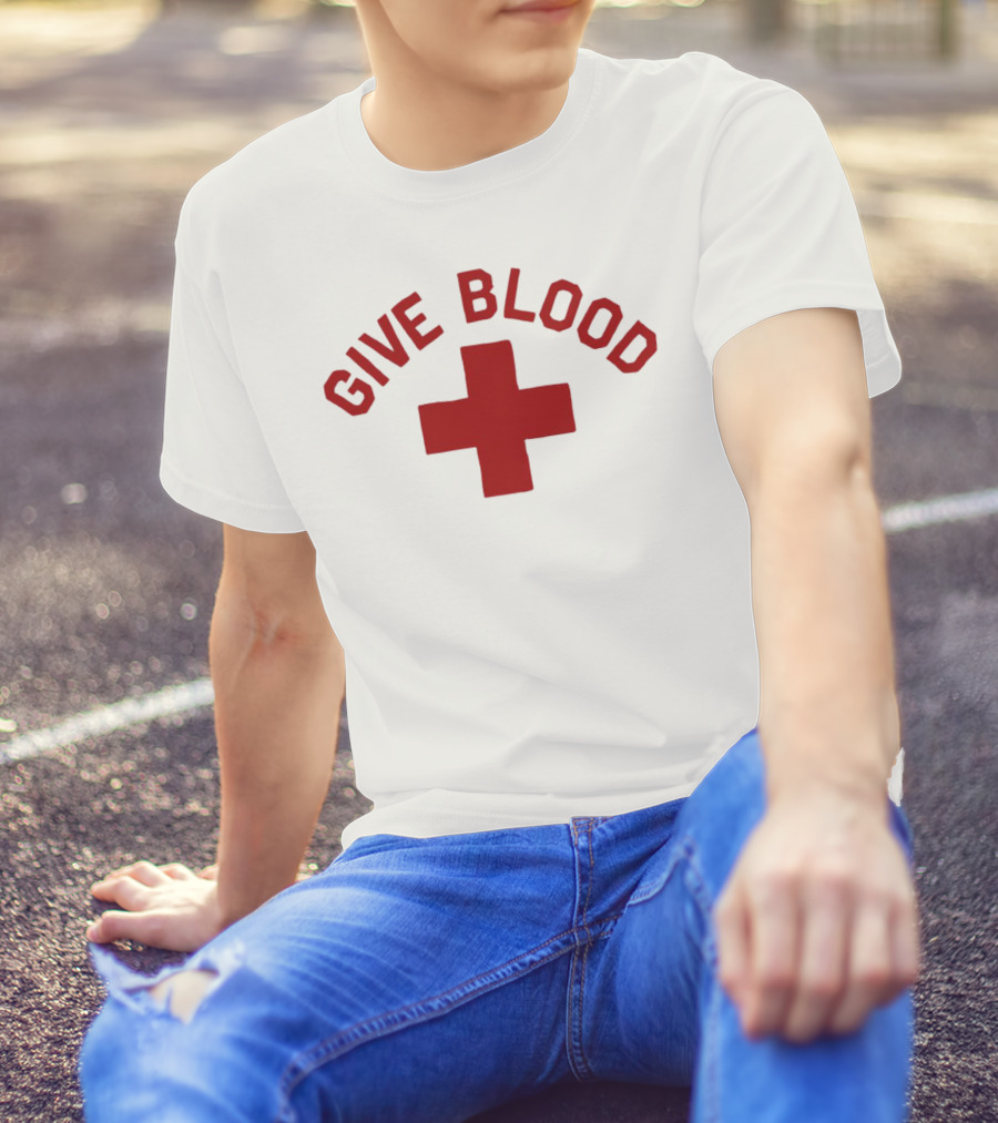 Give Blood Red Cross Text Red T-Shirt