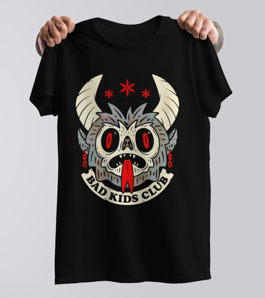 Krampus Bad Kids Club Demon Mask With Horns And Red Eyes T-Shirt