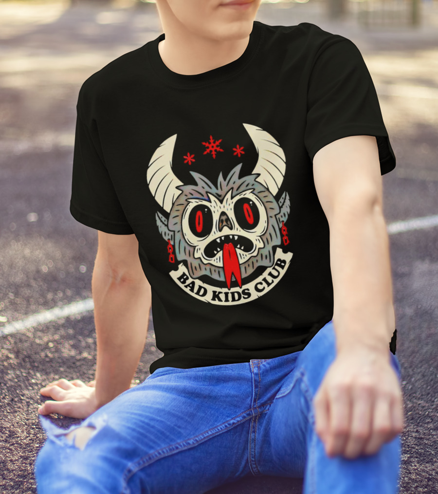 Krampus Bad Kids Club Demon Mask With Horns And Red Eyes T-Shirt